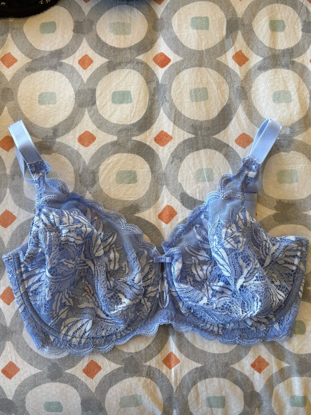 34H Paramour Light Blue Lace Underwire Bra with Floral Overlay
